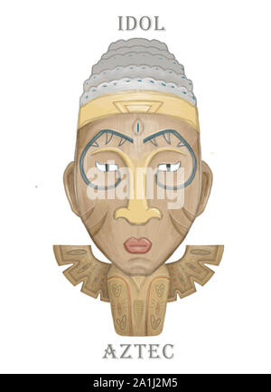 Aztec hawaii hölzerne Idol-Ikone. Cartoon von aztec hawaii Idol Symbol für Web-Design isoliert auf weißem Hintergrund bunte Aquarell Boho Tribal Clip Art Stockfoto