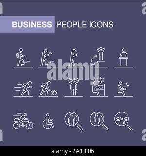 Business people Icon Set einfache Linie flache Abbildung. Stock Vektor