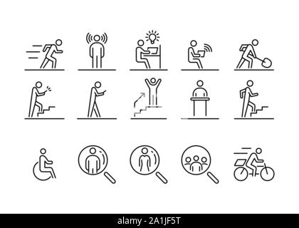 Business people Icon Set einfache Linie flache Abbildung. Stock Vektor