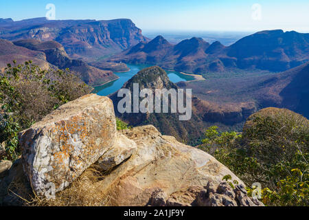 Beeindruckender Blick auf die drei Rondavels und dem Blyde River Canyon in Südafrika Stockfoto