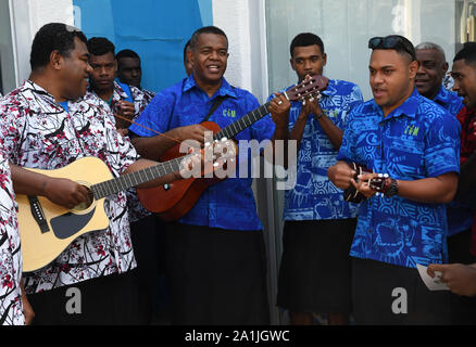(190927)-BEIJING, Sept. 27, 2019 (Xinhua) - Künstler während der "Fidschi Tag" Veranstaltung der Peking Internationale Gartenbauausstellung in Peking, der Hauptstadt von China, Sept. 27, 2019. Die Expo hielt seine "Fidschi Tag" Veranstaltung am Freitag. (Xinhua/Ren Chao) Stockfoto