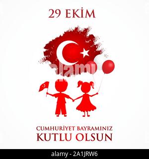 29 Das Ekim Cumhuriyet Bayraminiz kutlu olsun. Übersetzung: 29. Oktober Happy Tag der Republik Türkei. Stock Vektor