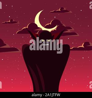 Mann verkleidet der Vampir in Szene von Halloween Vector Illustration Design Stock Vektor