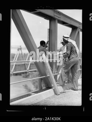 Neue Allenby Brücke über den Jordan, die alte Brücke auch Stockfoto