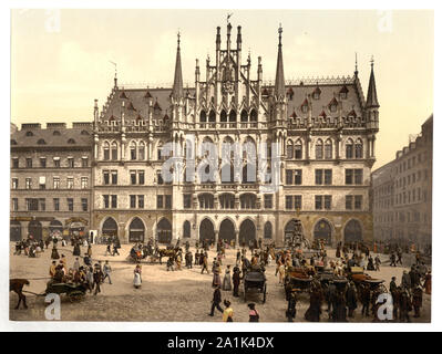 Neues Rathaus, München, Bayern, Deutschland; Drucken. 9221.; Titel von den Detroit Publishing Co., Katalog J - Ausland Abschnitt. Detroit, Mich.: Detroit fotografische Begleitung, 1905.; Teil: Ansichten von Deutschland in der Photochrom print Collection.; Stockfoto