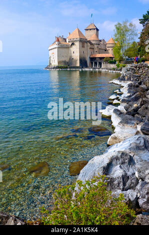 Chateau de Chillon am Genfer See, Kanton Waadt, Schweiz. Stockfoto