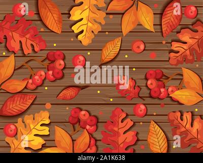 Blätter Herbst im Hintergrund Holz- Stock Vektor