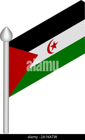 Isometrische Darstellung der Fahnenmast mit Arabische saharauische Demokratische Republik Flagge Stock Vektor