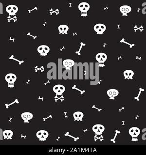 Schädelknochen nahtlose Muster Halloween Schal isoliert Cartoon wallpaper Kachel Hintergrundbild wiederholen doodle Design Stock Vektor