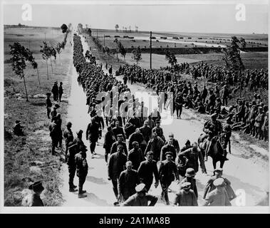 Offizielle Foto auf dem britischen Westfront in Frankreich. Deutsche Kriegsgefangene in Losgrößen von 1000 Ankunft an einer Kriegsgefangenen Käfig Stockfoto