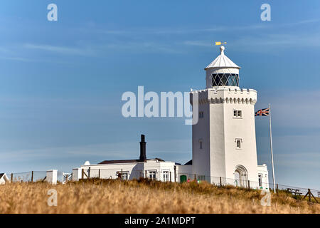 South Forland Leuchtturm ist ein Viktorianisches Leuchtturm auf der südlichen Vorland in St. Margaret's Bay, Dover, Kent, England Stockfoto