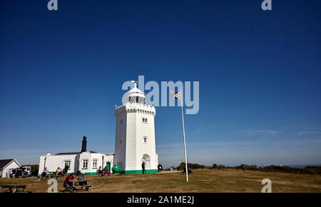 South Forland Leuchtturm ist ein Viktorianisches Leuchtturm auf der südlichen Vorland in St. Margaret's Bay, Dover, Kent, England Stockfoto