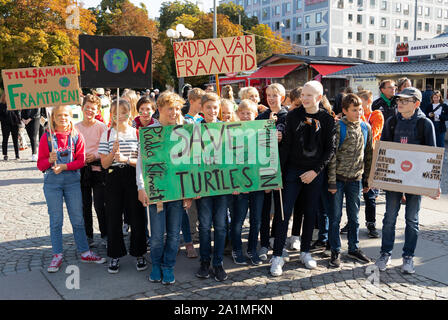 Stockholm, Schweden. 27. September 2019. Schwedische Klima Aktivisten von Greta Thunberg Protest in Stockholm inspiriert Stockfoto