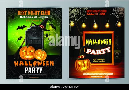 Halloween Party Flyer mit Kürbissen Stock Vektor