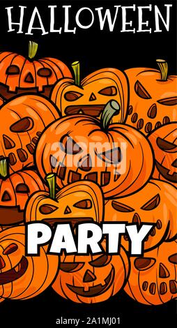 Cartoon Illustration der Halloween Party Poster Design mit Jack Laterne Kürbisse Stock Vektor