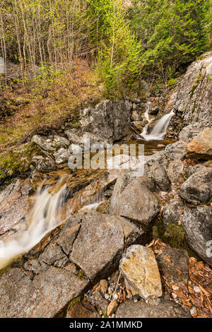 Untere Stufe der Silver Cascade im Frühjahr, White Mountain National Forest, Crawford Notch State Park, Carroll Co, NH Stockfoto