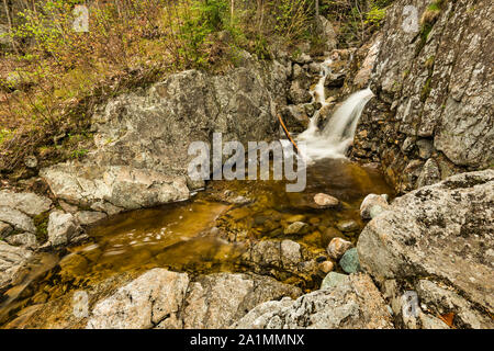 Untere Stufe der Silver Cascade im Frühjahr, White Mountain National Forest, Crawford Notch State Park, Carroll Co, NH Stockfoto