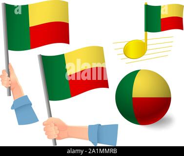 Benin Fahne Symbol gesetzt. Nationalflagge von Benin Vector Illustration Stock Vektor