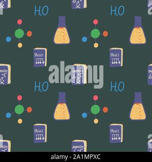Nahtlose Muster Medizin, Technik, Chemie, Wissenschaft Hintergrund. Schule Konzept. Science Lab grafisches Element. Vektor backgdrop. Stock Vektor