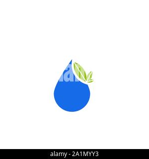 Wassertropfen und Blätter Symbol auf weißem Hintergrund. Stock Vektor
