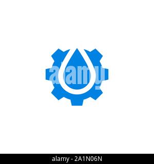 Zahnrad und Tropfen Flüssigkeit Symbol auf weißem Hintergrund. Stock Vektor