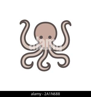 Vektor octopus Flachbild Color Line Symbol. Auf weissem Hintergrund Stock Vektor