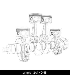 Motor Kolben skizzieren. Vektor Rendering von 3d. Wire-frame Stil. Die Schichten des sichtbaren und unsichtbaren Linien getrennt sind Stock Vektor