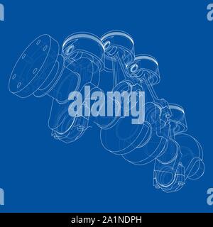 Motor Kolben skizzieren. Vektor Rendering von 3d. Wire-frame Stil. Die Schichten des sichtbaren und unsichtbaren Linien getrennt sind Stock Vektor