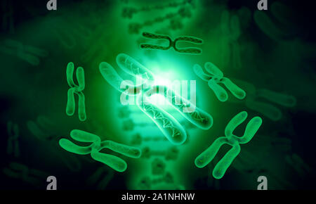 Chromosom auf sicience Hintergrund. 3D-Darstellung Stockfoto