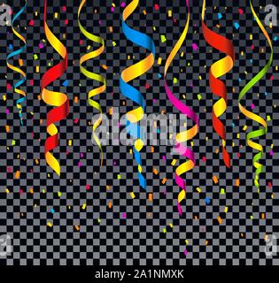 Der bunten glänzenden Luftschlangen und Konfetti auf transparentem Hintergrund isoliert. Geburtstag, Weihnachten, Frohes Neues Jahr Konfetti Vector Illustration Stock Vektor
