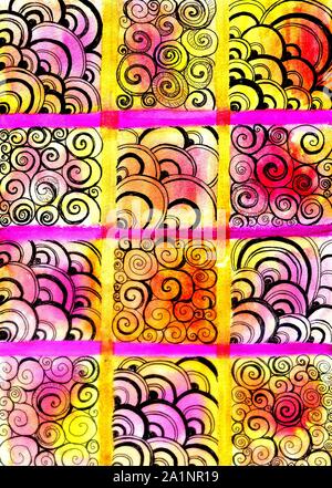 Dekorative Kunst Hintergrund von Aquarell gemalt Quadrate Textur. Stockfoto
