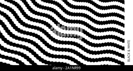 Schwarz-weiß Design. Muster mit optischen Täuschung. Abstrakten geometrischen 3D-Hintergrund. Vector Illustration. Stock Vektor