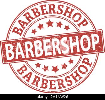Friseur emblem Emblem Schriftzug unterzeichnen. Barbershop Gestaltungselement für Werbedrucke Plakate. Vector vintage Abbildung. Stock Vektor