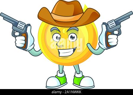 Cowboy Goldmünze mit Charakter Maskottchen Stock Vektor
