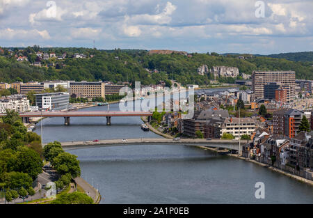 Blick von der Zitadelle von Namur, über die Maas, an die Stadt Wallonien, Belgien, Stockfoto