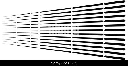 3-d-segmentierten, gestrichelte Linien geometrische Muster. Verschwinden, vermindern Streifen in der Perspektive. Unregelmäßige Streifen Stock Vektor