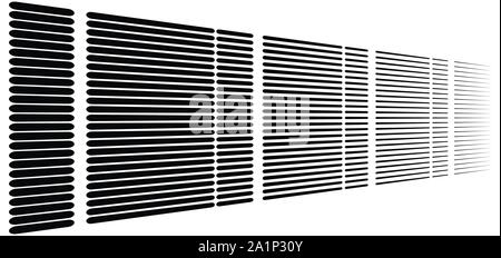 3-d-segmentierten, gestrichelte Linien geometrische Muster. Verschwinden, vermindern Streifen in der Perspektive. Unregelmäßige Streifen Stock Vektor