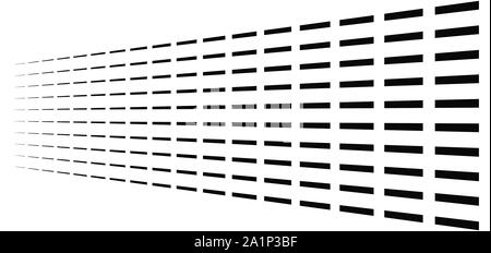 3-d-segmentierten, gestrichelte Linien geometrische Muster. Verschwinden, vermindern Streifen in der Perspektive. Unregelmäßige Streifen Stock Vektor