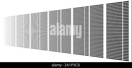 3-d-segmentierten, gestrichelte Linien geometrische Muster. Verschwinden, vermindern Streifen in der Perspektive. Unregelmäßige Streifen Stock Vektor