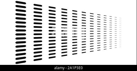 3-d-segmentierten, gestrichelte Linien geometrische Muster. Verschwinden, vermindern Streifen in der Perspektive. Unregelmäßige Streifen Stock Vektor