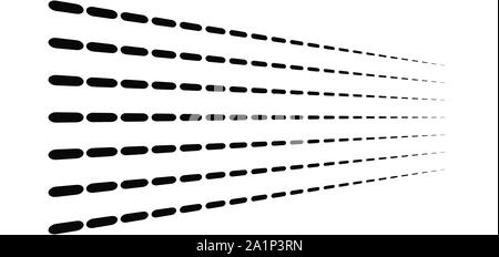 3-d-segmentierten, gestrichelte Linien geometrische Muster. Verschwinden, vermindern Streifen in der Perspektive. Unregelmäßige Streifen Stock Vektor