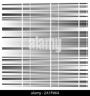 Segmentiert, gestrichelte Linien, Streifen geometrisch-abstrakte Muster. unregelmäßig von geraden parallelen Streifen, Schlieren. Bruch, Blöcke, Stücke von Linien Stock Vektor