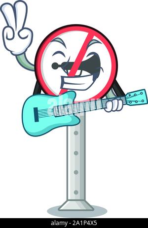 Mit Gitarre keine Hupen auf der Cartoon am Straßenrand Stock Vektor