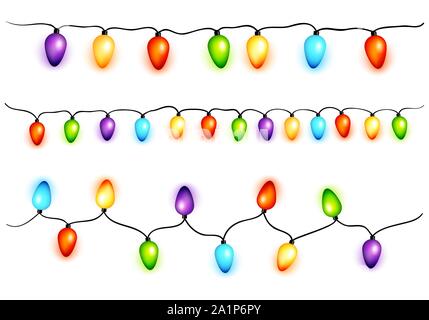 Set aus bunten Lampen weihnachten Girlanden Stock Vektor