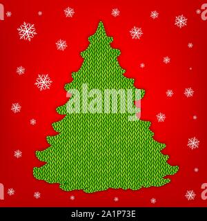 Stricken Weihnachtsbaum auf rotem Hintergrund mit Schneeflocken Vektor Stock Vektor