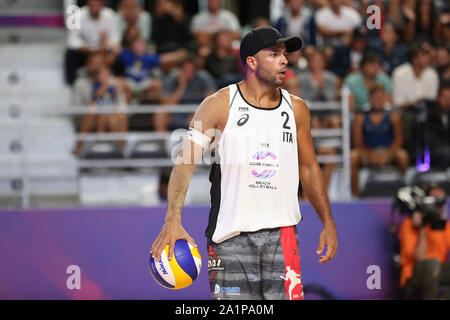 Rom, Italien, 06.September: Perusic und Schweiner für Tschechien in Aktion gegen Rossi und Carambula für Italien während der Runde 16 Spiel der FIVB Beach Volleyball World Tour Finals 2019 im Foro Italico in Rom, Italien Stockfoto