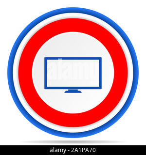 Bildschirm, tv runden Symbol, Rot, Blau und Weiß französisches Design Illustration für Web, Internet und mobile Anwendungen Stockfoto