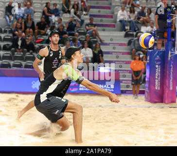 Rom, Italien, 06.September: Thole und Wickler für Deutschland in Aktion gegen Semenov und Leshukov für Russland während der Runde 16 Spiel der FIVB Beach Volleyball World Tour Finals 2019 im Foro Italico in Rom, Italien Stockfoto