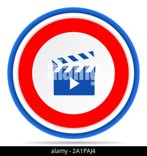 Video runden Symbol, Rot, Blau und Weiß französisches Design Illustration für Web, Internet und mobile Anwendungen Stockfoto