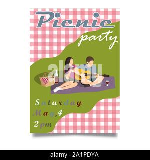 Picknick party Einladung Vector Illustration. Kubisch, retro style Stock Vektor